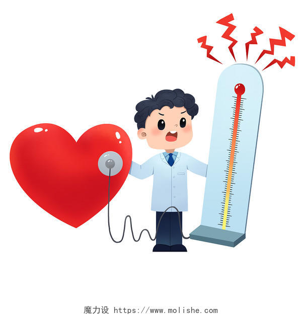 卡通世界高血压日医生给心脏测血压插画